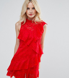 Кружевное платье мини с оборками ASOS PETITE - Красный