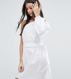Хлопковое платье мини на одно плечо ASOS PETITE - Белый