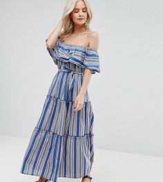 Платье макси в яркую полоску с открытыми плечами ASOS PETITE - Мульти