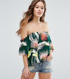 Топ с открытыми плечами и тропическим принтом ASOS PETITE - Мульти