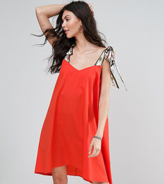 Хлопковый сарафан с платочным принтом и завязками ASOS TALL - Красный