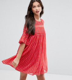 Свободное присборенное платье в клеточку ASOS PETITE - Мульти