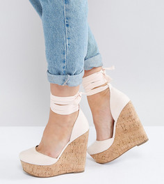 Туфли для широкой стопы на танкетке с завязками ASOS OLIVER - Бежевый