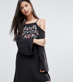 Платье с открытыми плечами и вышивкой Boohoo Petite - Черный