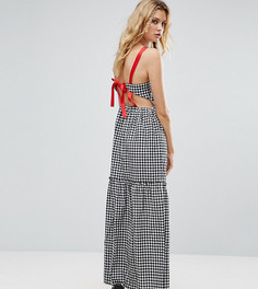 Платье макси в клеточку с контрастной завязкой ASOS TALL - Черный