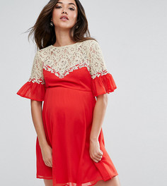 Короткое приталенное платье с кружевной кокеткой ASOS Maternity - Красный