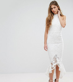 Кружевное платье-халтер миди с юбкой-годе Missguided - Белый