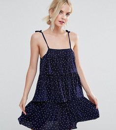 Ярусное платье мини в горошек со складками ASOS PETITE - Мульти