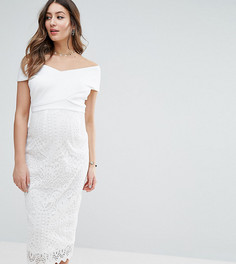 Платье миди с бретелями крест-накрест и кружевами ASOS Maternity - Белый