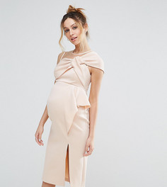 Платье-футляр миди с бантом и сетчатой отделкой ASOS Maternity - Розовый