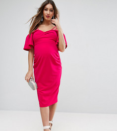 Платье миди из крепа с рукавами клеш ASOS Maternity - Розовый