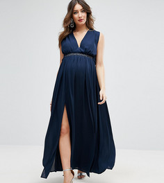 Платье макси с глубоким вырезом ASOS Maternity - Темно-синий
