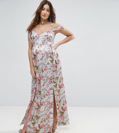 Атласное платье с цветочным принтом и открытыми плечами ASOS Maternity - Мульти