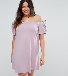 Платье с открытыми плечами и завязками на рукавах ASOS CURVE - Фиолетовый