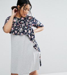 Платье-футболка с оборкой и контрастным цветочным принтом ASOS CURVE - Мульти