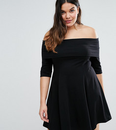 Приталенное платье мини с вырезом лодочкой и рукавами 3/4 ASOS CURVE - Черный