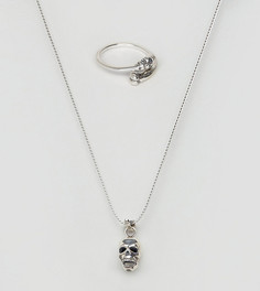 Серебряное ожерелье-цепочка и кольцо с черепом ASOS - Серебряный