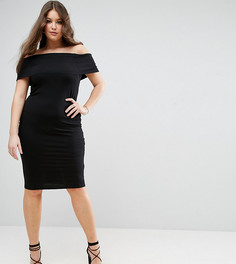 Платье-футляр миди с глубоким вырезом лодочкой ASOS CURVE - Черный