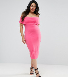 Платье-футляр миди с глубоким вырезом лодочкой ASOS CURVE - Розовый