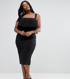 Платье миди с оборкой и перекрестными бретелями на спине ASOS CURVE - Черный
