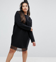Трикотажное платье в рубчик с кружевной отделкой ASOS CURVE - Черный