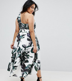 Платье для выпускного на одно плечо с принтом пальмовых листьев ASOS CURVE - Мульти
