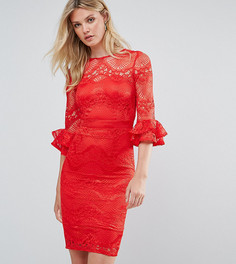 Кружевное платье-футляр с расклешенными рукавами Little Mistress Tall - Красный