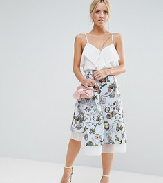 Юбка для выпускного с отделкой из органзы и принтом ASOS PETITE - Мульти