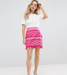 Жаккардовая мини-юбка с помпонами ASOS PETITE - Розовый