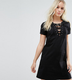 Платье-футболка со шнуровкой спереди ASOS PETITE - Черный