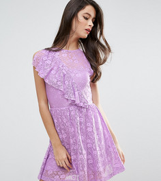 Кружевное короткое приталенное платье с оборкой ASOS PETITE - Мульти