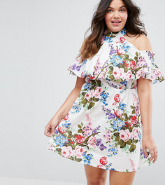 Приталенное пляжное платье с открытыми плечами и цветочным принтом ASOS CURVE - Мульти