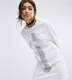 Платье-футболка в стиле oversize с длинными рукавами и принтом Bones - Белый