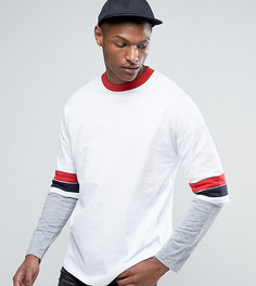 Длинная oversize-футболка с контрастными вставками и двухслойными рукавами ASOS TALL - Белый