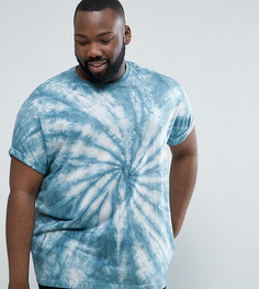 Oversize-футболка с отворотами на рукавах и принтом тай-дай ASOS PLUS - Синий