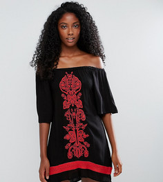 Пляжное платье с открытыми плечами и вышивкой Akasa - Черный