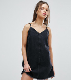 Платье-комбинация мини из черного выбеленного денима ASOS PETITE - Черный