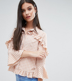 Блузка в клетку с оборками Missguided Petite - Розовый