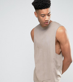 Бежевая футболка без рукавов с заниженными проймами ASOS TALL - Коричневый