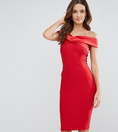 Платье-футляр с открытыми плечами и атласной отделкой Vesper - Красный