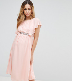 Платье миди с рукавами клеш и отделкой на талии ASOS Maternity - Серый