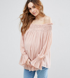 Присборенный топ с открытыми плечами ASOS Maternity TALL - Розовый