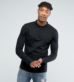 Черное трикотажное поло с длинными рукавами ASOS TALL - Черный