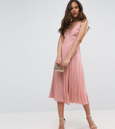 Плиссированное платье миди с запахом ASOS TALL - Розовый