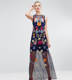 Сетчатое платье макси с вышивкой ASOS TALL - Мульти