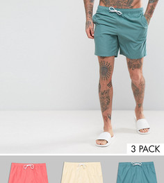 3 пары шортов для плавания (розовые, желтые, голубые) ASOS - СКИДКА - Мульти