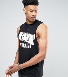Футболка без рукавов с принтом Nirvana и отделкой на горловине ASOS TALL - Черный