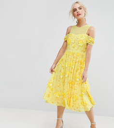Платье миди с отделкой и вырезом ASOS PETITE - Желтый