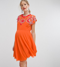 Короткое приталенное платье с отделкой ASOS Maternity SALON - Оранжевый