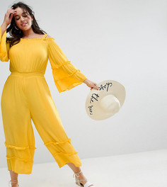 Комбинезон из жатой ткани с открытыми плечами и оборками ASOS CURVE - Желтый